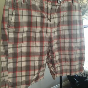 Plaid walking shorts.